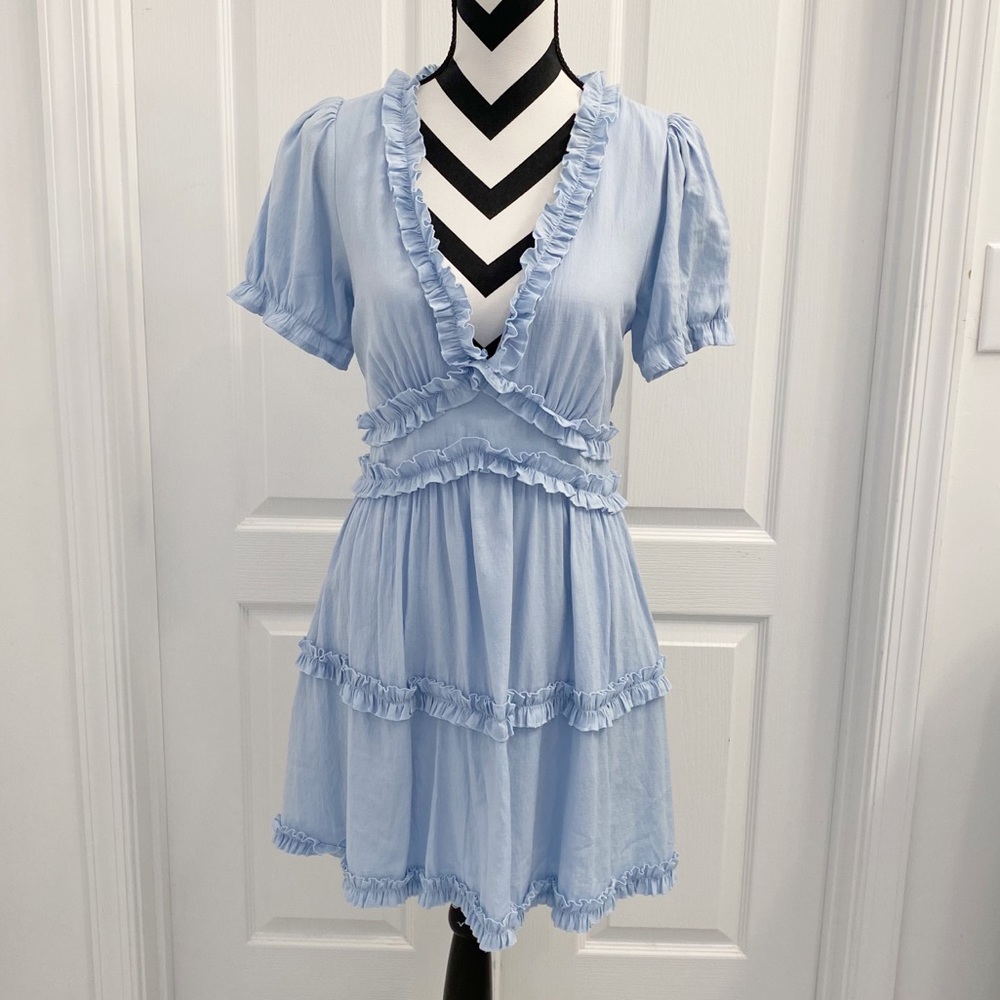 Francesca's Mi Ami Ruffled Blue Dress Size L